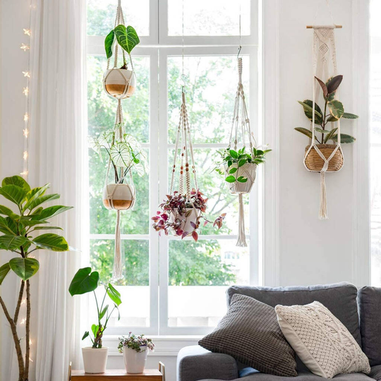 Set Of Four Macrame Hanging Planters Pot Holder