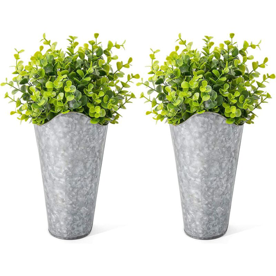 Bearsu - 2 Pack Galvanized Metal Wall Planter with Artificial Eucalyptus Farmhouse Style Hanging Wall Vase Planters Flowers Holder for Country Rustic