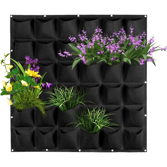 Vertical Wall Garden Planter, 36 Pockets Outdoor Garden Vertical Planting Bag Wall Hanging Flower Growing Container Felt Fabric Planter Bags for