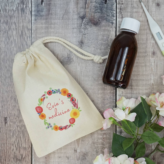 Personalised Floral Wreath Medicine Bag