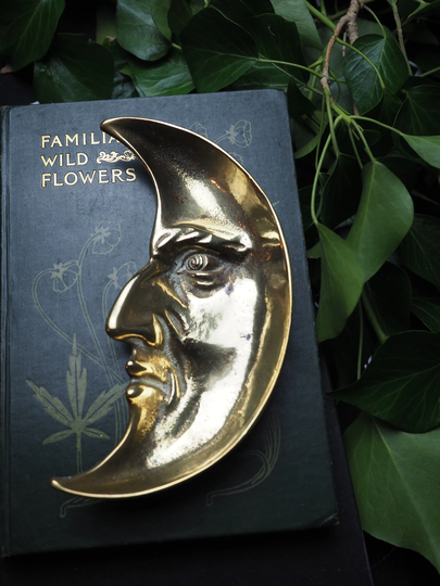 The Man in The Moon, Offering Dish - Vintage Or Antique Brass Bowl For A Pagan Wiccan Altar Witchcraft, Magic