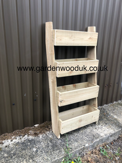 Rustic Wooden 4 Tiered Garden Herb Planter 600mm Wide. Freestanding Leaning Ladder Planter. Multi-Level Step Vertical Planter