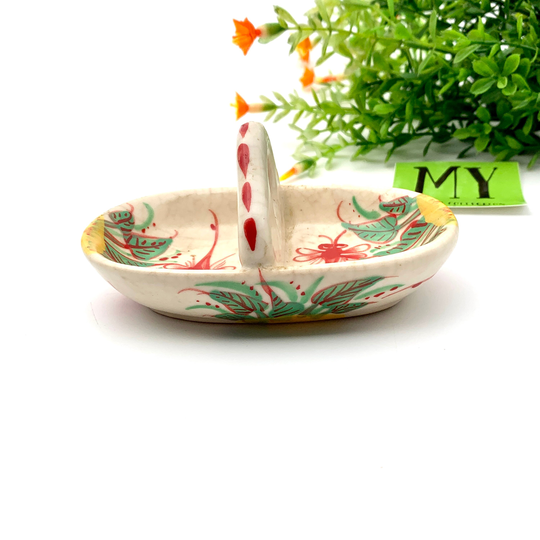 Vintage World Market Stoneware Open Salt & Pepper Server Dipping Bowl With Handle Dragonfly Motif Cruet Set Sauce My40Yearcollection