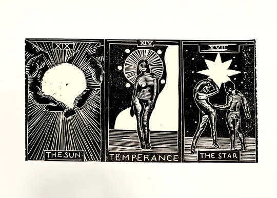 Tarot Card Print Linocut Letterpress