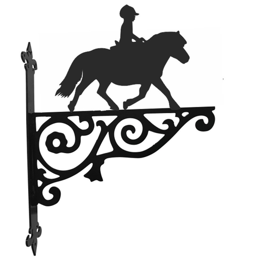 Shetland Pony & Rider Ornamental Hanging Bracket - Contemporary Basket Wall Mounted Decorative Garden Black