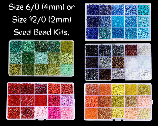 15 Mix Color Glass Seed Bead Kit, Size 6/0 Or 12/0 , 2 4mm, 2400~27000, Diy, Kid's Crafts, Green Pink Yellow Black Brown White Clear Blue