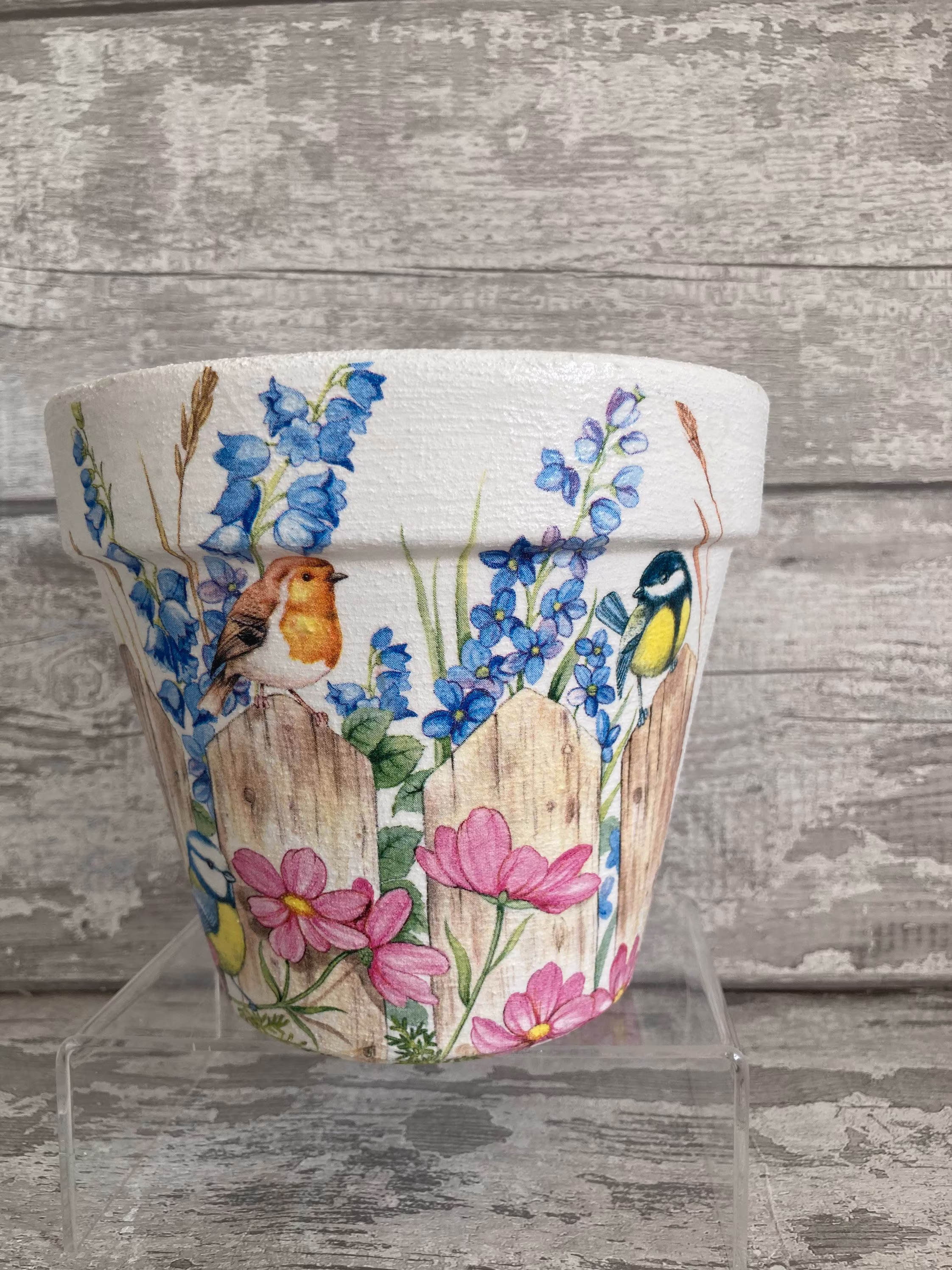 Robin Plant Pot For Inside Or Out Decoupaged, Robins, Garden Gifts