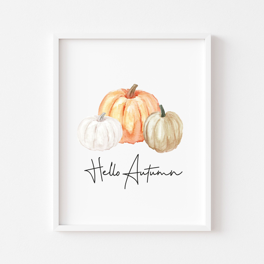 Autumn Print, Hello Pumpkin Trio Unframed Print|Autumnal Prints|Autumn Decor|Seasonal Decor|Wall Art Prints|Pumpkins|Autumn Designs