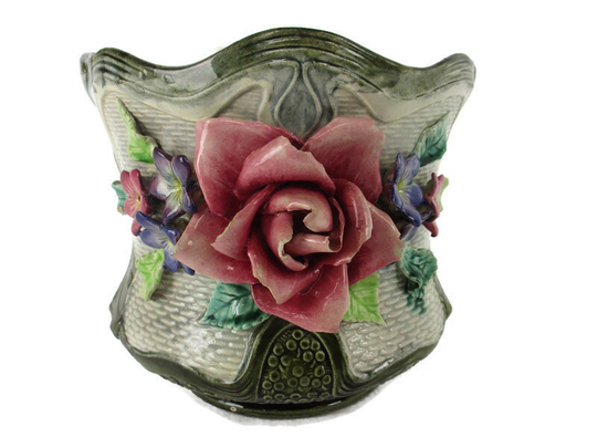 Planter Cache Pot French Pottery Faience Majolica Flowers Vintage Gorgeous