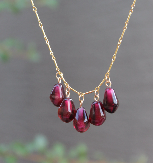 Glass Pomegranate Necklace With 5 Seeds - Handmade Murano Red Wine Lampwork Silver Or Gold Filled Chain Fertility Beauty Symbol