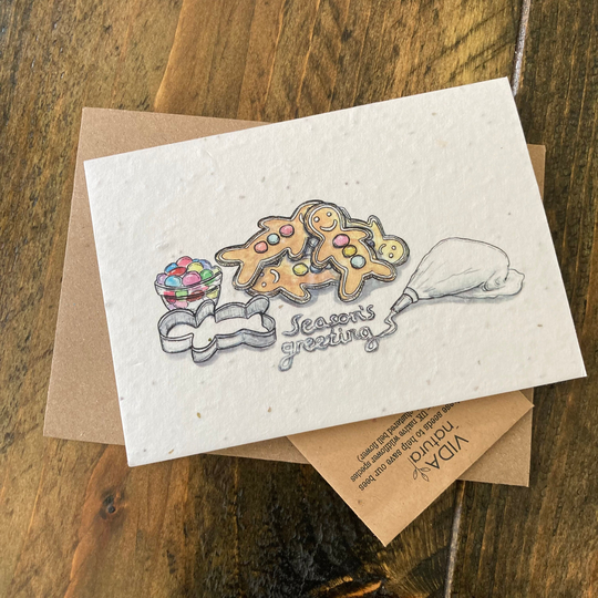 Christmas Seed Paper Greetings Card, Seasons Baking A6 , Embedded Wildflowers, Recycled, Compostable. Zero Waste & Multi-Use Vida Natural