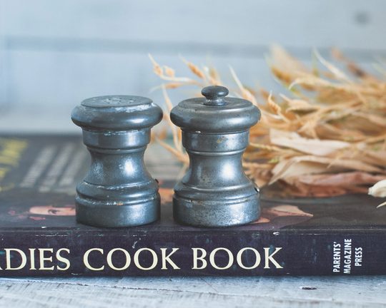 Antique Salt & Pepper Shakers Revere Pewter Made in Italy Shabby Kitchen Shelf Decor French Country Farmhouse Style