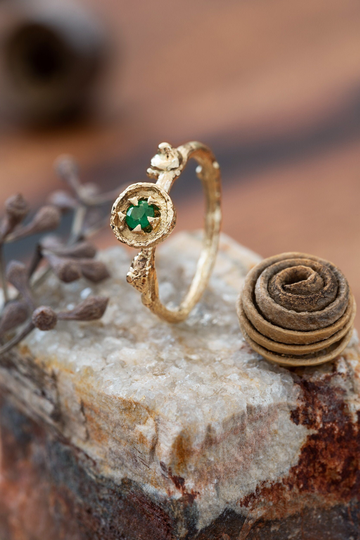 Ready To Ship, Two Spikes Emerald Seed Pod Ring, Organic Gold Inspired By Nature Jewellery, Lover Jewellery