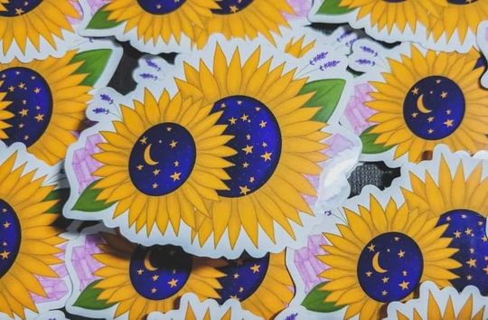 Celestial Sunflower Vinyl Sticker | Floral Witchy Stickers Waterproof