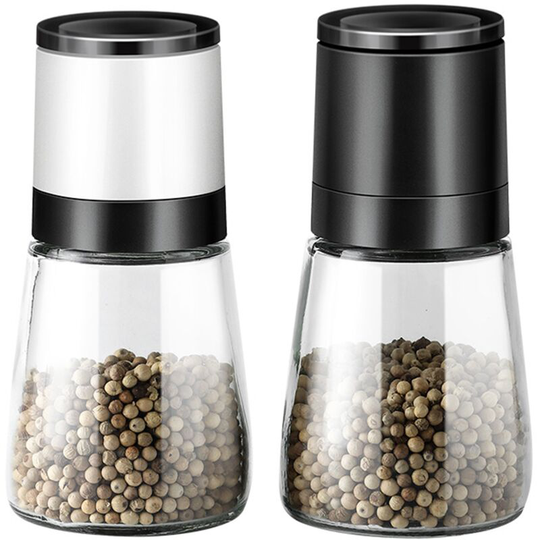 Deluxe Salt and Pepper Grinder Set of 2, Refillable, With Adjustable Coarseness black+white