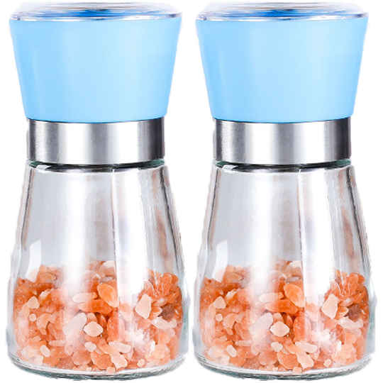 Salt and Pepper Grinder, Glass Refillable Stainless Steel Salt and Pepper Mill Shakers 2pcs blue