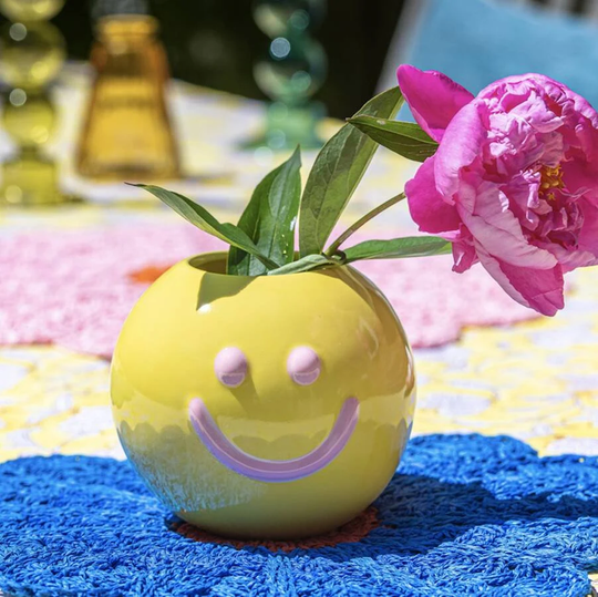Happy Face Planter /Pen Pot - Desk Storage -Smiley Face- Yellow Pot- Teenager Gift-Desk Fun