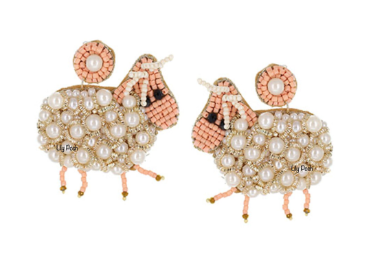 Pearl Sheep Earring, Seed Bead Sheep, Lamb, Animal Gift For Her