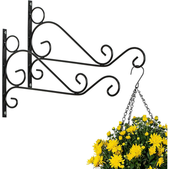 Litzee - 2 Pieces Outdoor Hanging Basket Brackets, Metal Garden Hooks, Fence Hooks 30cm Length for Hanging Baskets for Bird Feeders Planters Wind