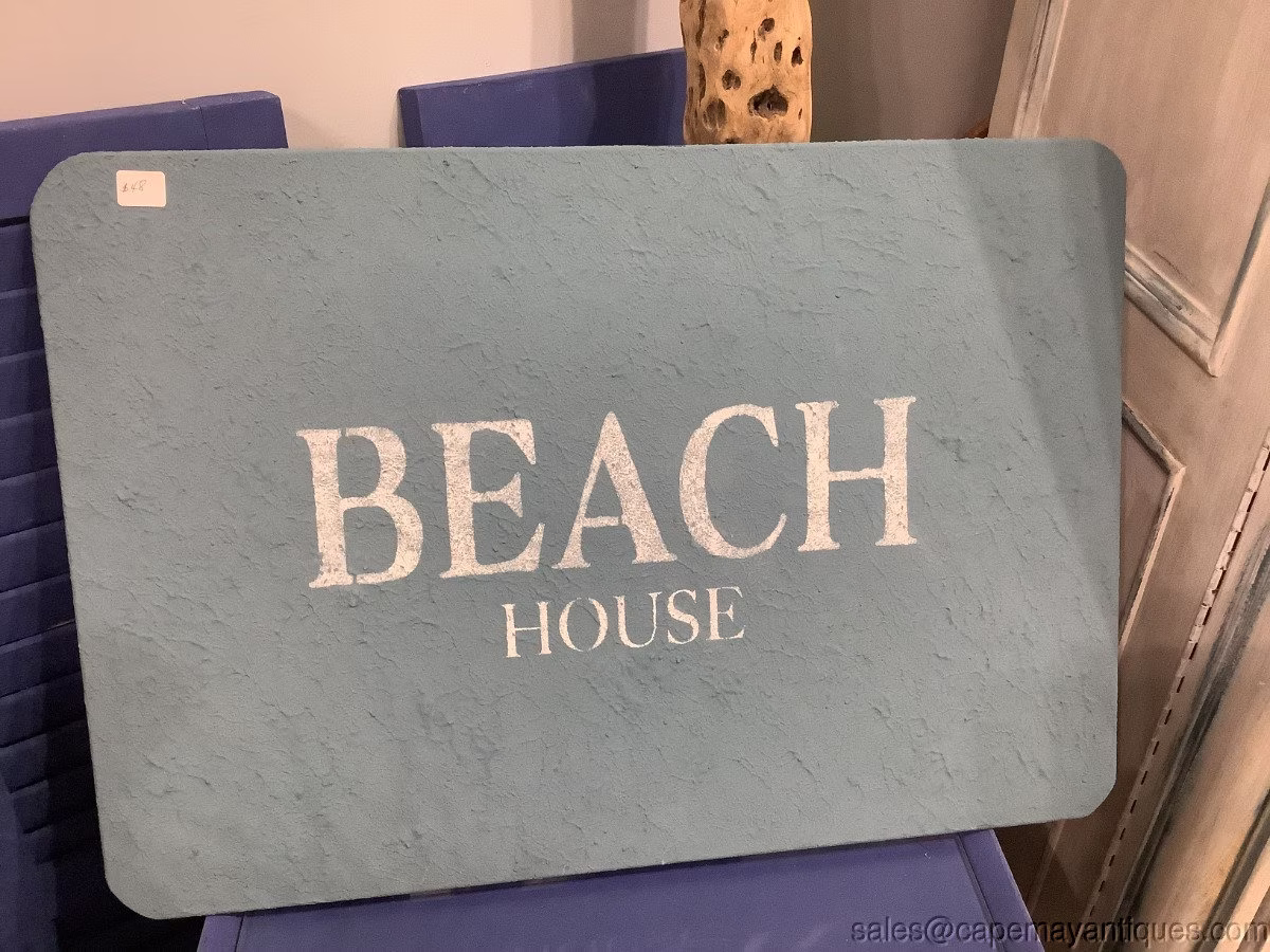 Beach House Sign Blue White Salt Wash Textured Finish Vintage Board 26 X 18