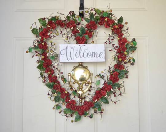 Welcome Heart Wreath All Seasons Front Door Decor Mothers Day Gift Housewarming Valentines Handmade