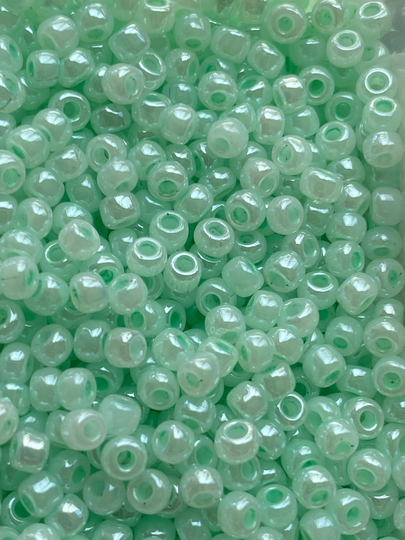 Green Pastel Seed Bead, Size 8 Green Pearl Matsuno Japanese Bead With Ceylon Coating, Pearlized Beads, Shiny