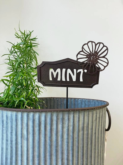 Pretty Bronze Metal Garden Mint Herb Sign
