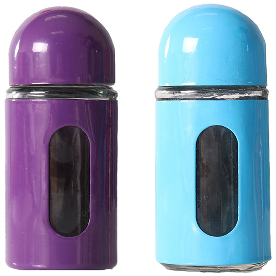 Fvbjd - Glass Salt and Pepper Shakers with Adjustable Pour Holes - Stainless Steel Salt Shaker and Pepper Shaker purple+blue