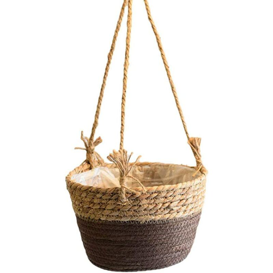 Bearsu - Jute Rope Hanging Flower Pot - Collapsible Seagrass Macrame Basket - for Succulent Plants, Indoor Outdoor Decor Cafe