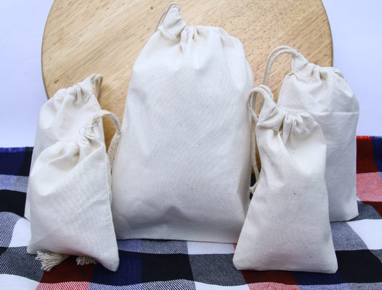 10x12 Inches Poly Cotton Muslin Bags. Single Drawstring Premium Quality Reusable Gift Pouches. Best For Storage & Gift