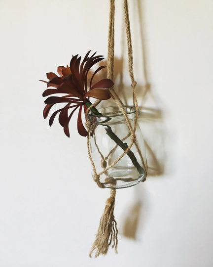 Vintage Glass Pot Woven Jute Macrame/Handwoven Rope Hanging Planter With Small Plant Airplant Or Succulent Display Wall Decor