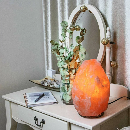 Himalayan 100% Natural Salt Lamp - Handcrafted Crystal Rock On Wooden Base Healing With Dimmer Switch