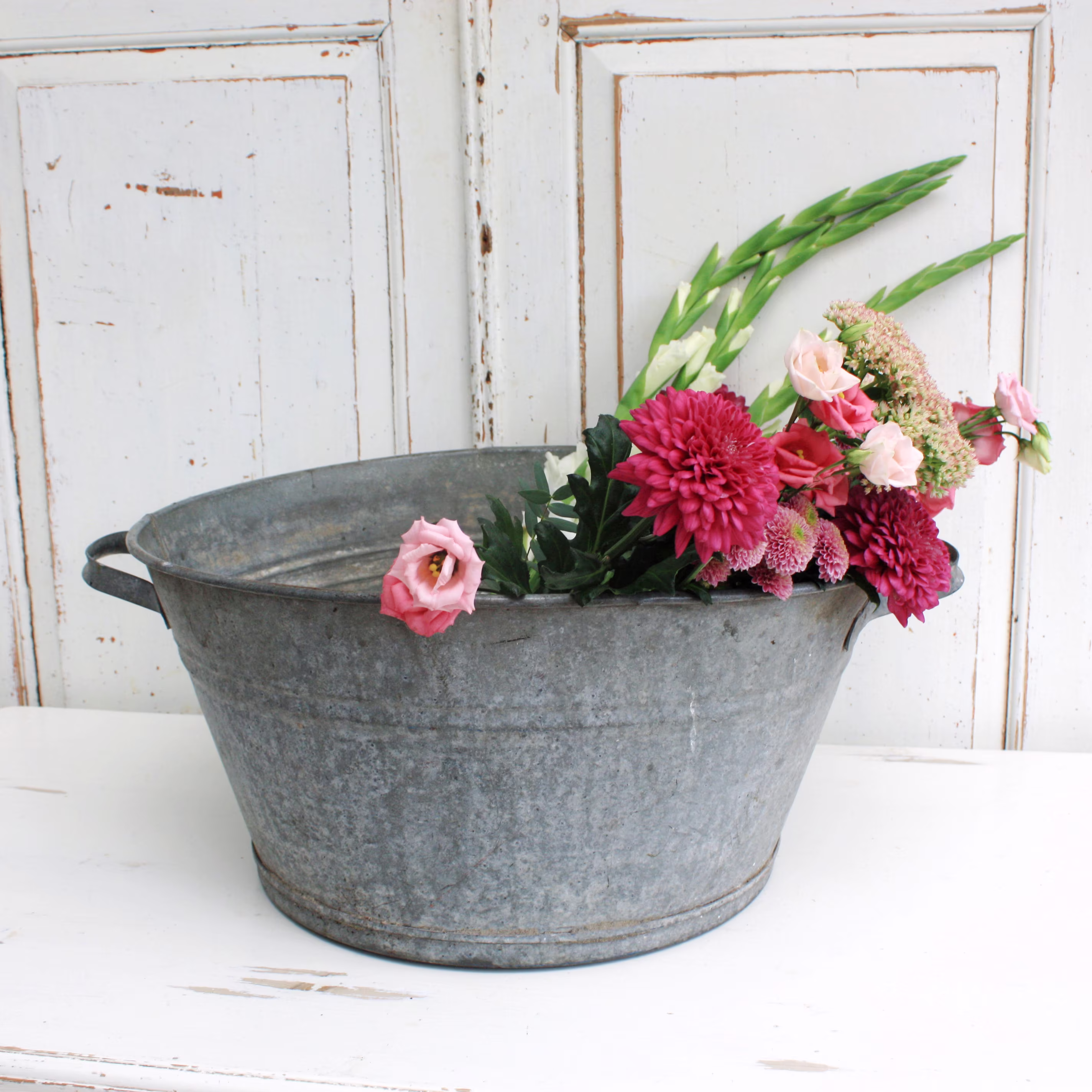 Large French Zinc Or Galvanised Metal Bowl, Vintage Panier Garden Planter