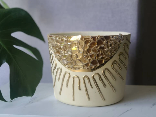 8 Inch Planter - Geode Pot Large Cylinder Cream Gem Concrete One Of A Kind Gift Sun Boho