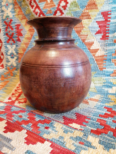 Authentic Nepalese Wood Pot Original Vintage Rustic Salvaged Statement Piece. Hand Carved From Solid Wood