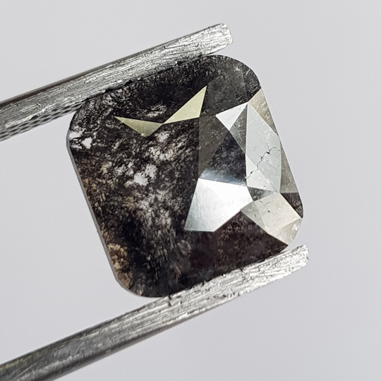 1.77Ctw/8.4mm Clear Black Salt & Pepper Cushion Shape Faceted Rose Cut Natural Loose Diamond Cabochon For Ring, Dds735/5