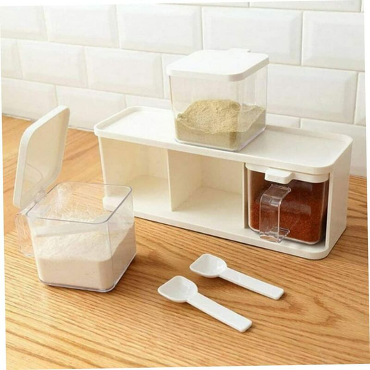 Clear Spice Seasoning Box Jars Spice Sice Sangez Containers 3 Pieces Condiment Storage Box with Lid Spoon Handle