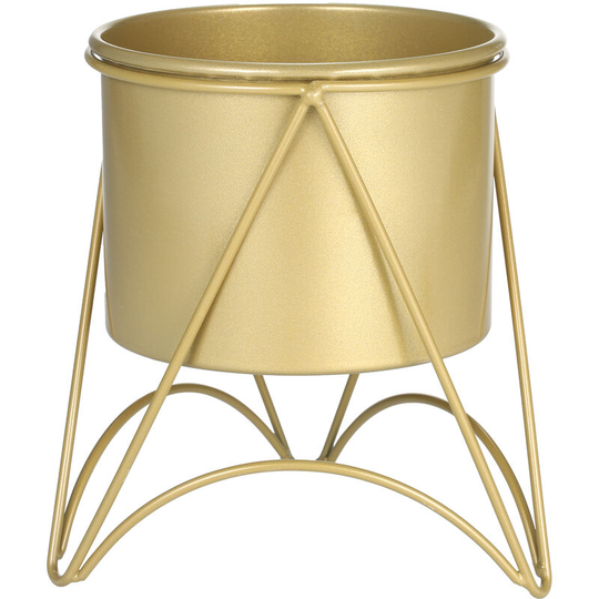 Superseller - Flower Plant Pot with Stand Gold Metal Plant Pot with Gold Metal Stand for Herbs Orchids Cacti Succulents Indoor Outdoor Display Flower