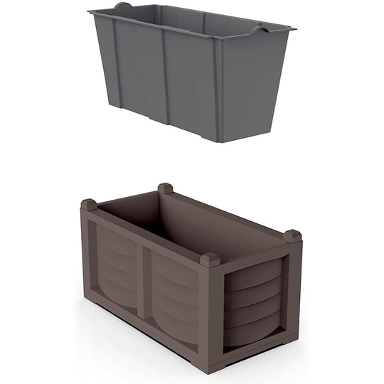 Polyethylene garden planter with wood-effect design and 3D finish. Outdoor plant planter 80x40x34h cm