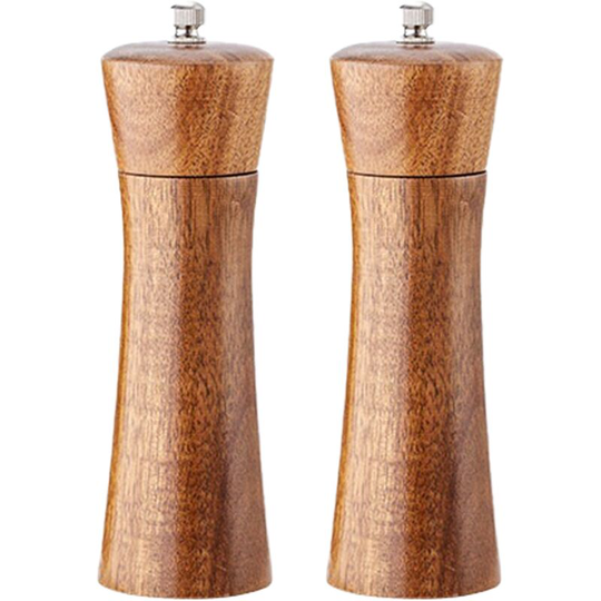 Wooden Salt and Pepper Grinder Set, Refillable Tableware Acacia Wood, Large Pepper Grinder Salt Shaker 6 inch square head color box