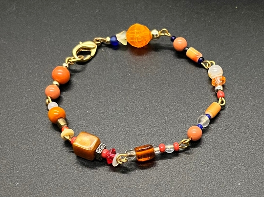 Orange & Gold Beaded Bracelet, Juicy Handmade Bracelet For Her, Bright Four-Seasons Jewelry