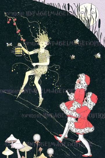 Antique 1920's Christmas Fairy Tale Illustration, The Spirit Of Mischief Winter Solstice Holiday Season 5x7 Greeting Card