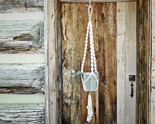 Large Plant Hanger || Natural Cotton & Jute Macrame Hanging Planter 38 Inches Long Handmade in Canada
