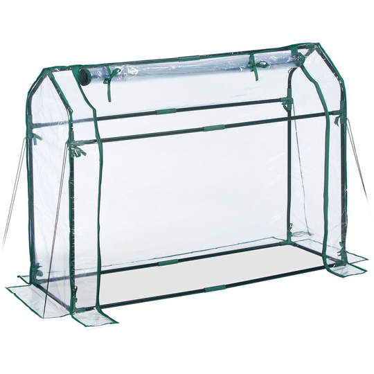 Relaxdays Small Greenhouse, PVC Foil, Roll-up Door, HxWxD: 92 x 124 x 42 cm, Cold Frame with Plug-in System, Transparent