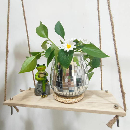 Boho Disco Ball Vase, Funky Self Watering Plant Pot, Cute Desk Accessories, Retro Mirror Round Decor, Eclectic Home Housewarming Gift