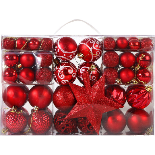 Christmas Ball Ornaments, Retro Red Gold Shatterproof Hanging Balls Set with a Reusable Hand-Help Gift Box, Xmas Seasonal Decorative Pendants for