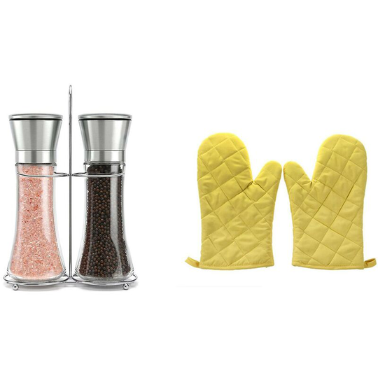 Premium quality stainless steel salt and pepper grinder with stand