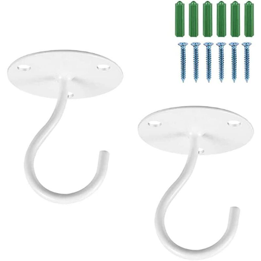 Set of 2 Metal Wall Hooks for Hanging Bird Feeders, Planters, Outdoor Decor Hooks and Wind Chimes, White