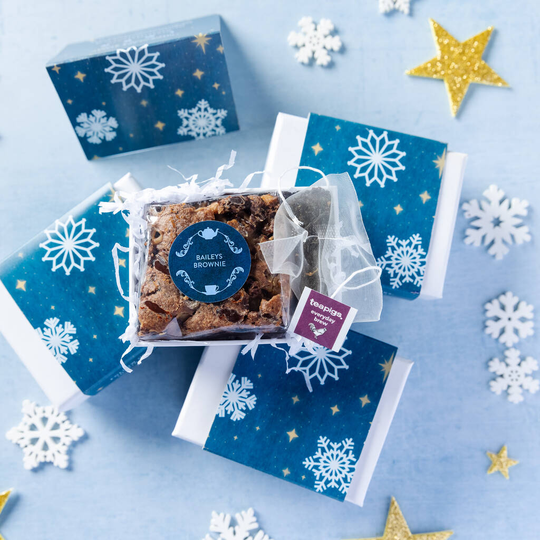 'Snowflakes' Mini Salted Caramel Brownie And Tea