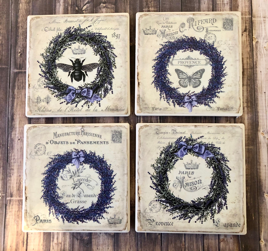 French Lavender Provence France Flowers Coaster Set, Herbes De Coasters, Coasters | Set Of 4
